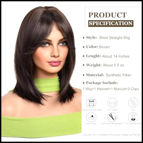 Short Straight Bob Wig Curtain Bangs Synthetic Heat Resistant Party Cosplay